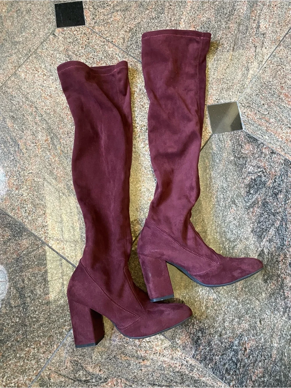 OROSCURO Women's Over-the-Knee Stretch Boots in Burgundy, Size 7